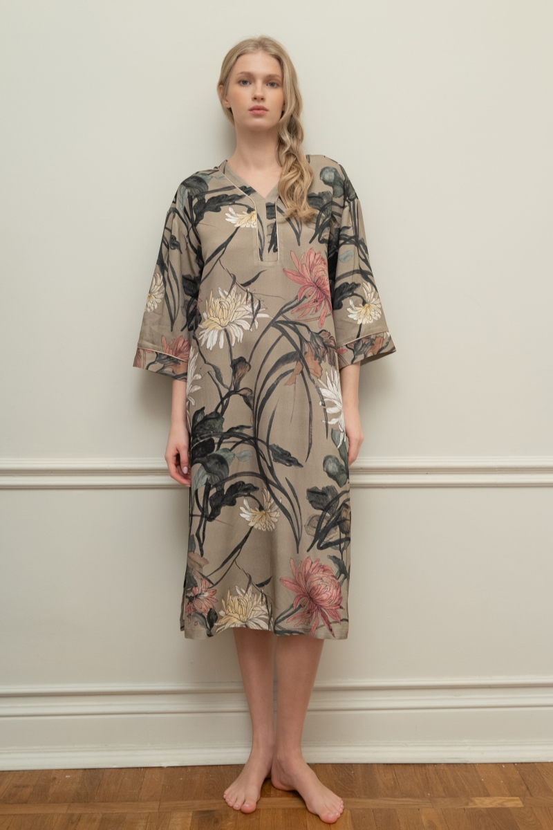 Платье домашнее ROSE&PETAL HOMEWEAR 2304 V Платье домашнее серое ROSE&PETAL HOMEWEAR VINTAGE